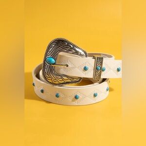 Western Embroidered Buckle Pattern Vegan Leather Belt